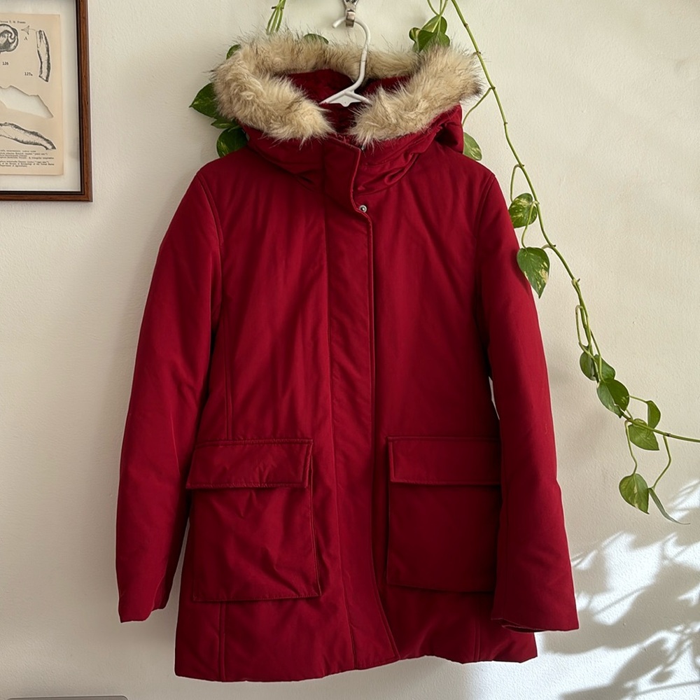 Deep cranberry red Ultra Warm Uniqlo puffer